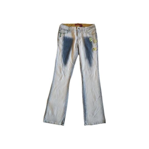 Southpole Women 7 Jeans Y2K 2000s Bleach Wash Number 21 Embellished Blue Denim - Picture 1 of 2